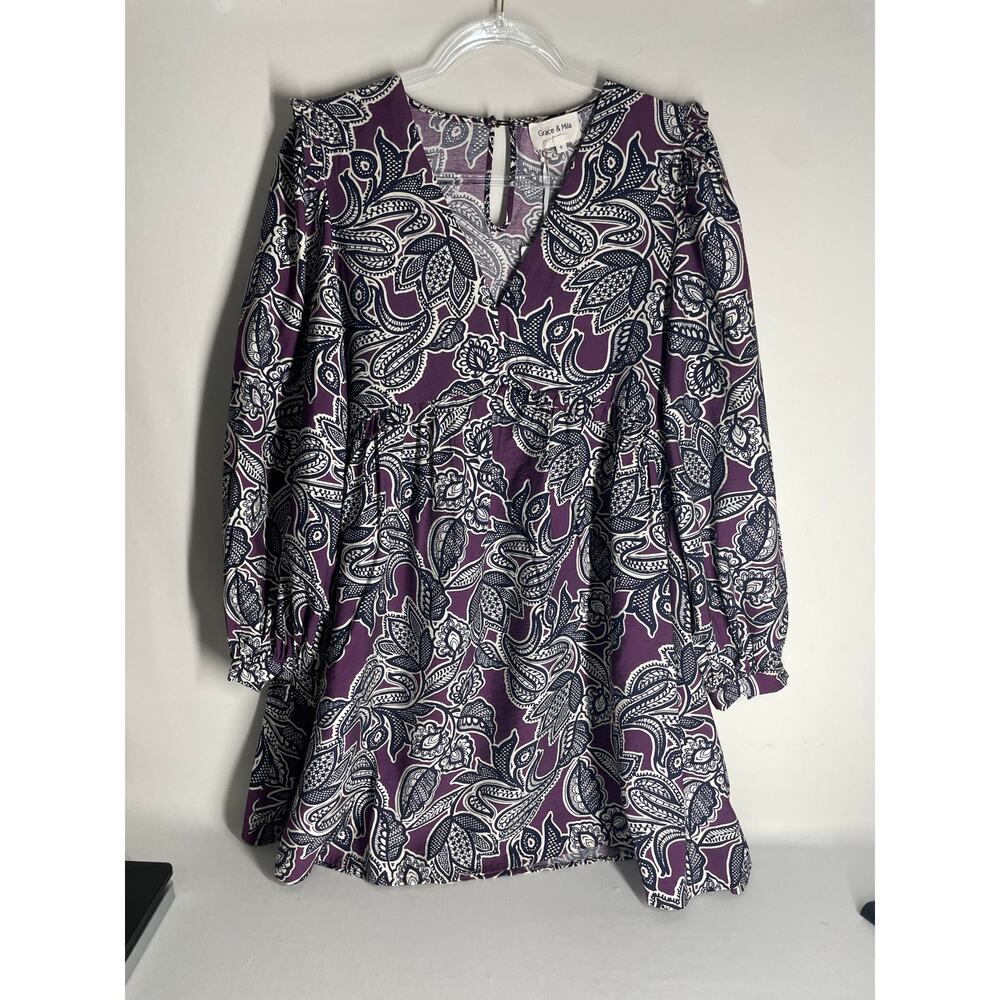 Grace & Mila Hella Prune Dress Purple Floral Mini Size Small Size Small NEW